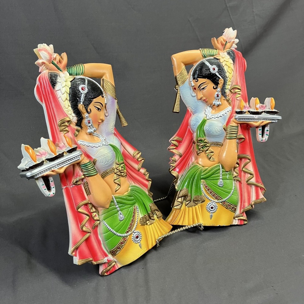 2 - Ganesh Women Wall Decor / Ceremony Ritual /Plastic / Hinduism / Diyas /Flaws